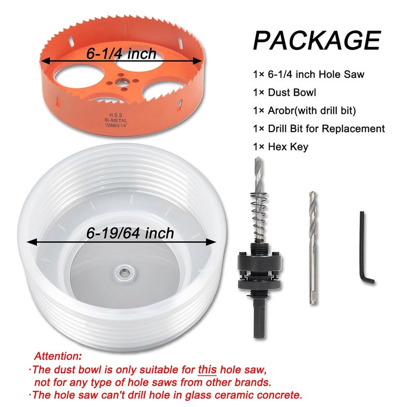 VIKITON 6-1/4 Hole Saw for Recessed Lights, 6.25 Inch Hole Cutter with Dust Bowl Catcher for Led Recessed Lighting 6 Inch and Wood Metal Drywall, Bi-Metal Construction - Image 3